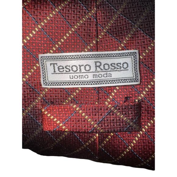 Tesoro Rosso Uomo Moda Burgundy Navy Camel Striped Silk Tie 4” - Picture 2 of 3